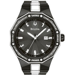 Bulova Men's Black Ion-plated Stainless Steel Diamond-accented Watch