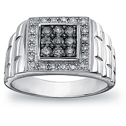 Sterling Silver Men's 3/4ct TDW Natural Grey and White Diamond Ring (H-I, I1-I2)