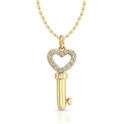 14k Yellow Gold 1/10ct TDW Diamond Heart Key Necklace (J, I2-I3)