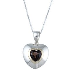 14k Yellow Gold and Sterling Silver Smokey Quartz Heart Necklace