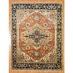 Indo Hand-knotted Serapi Rust/ Blue Wool Rug (8' x 10')