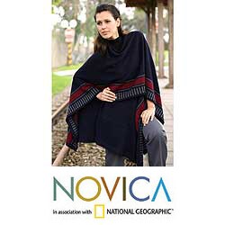 Alpaca Wool 'Nautical Navy' Ruana Cloak (Peru)