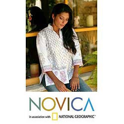 Women's Cotton 'Formal Garden' Block Print Tunic (India)