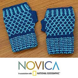 Alpaca Wool 'Blueberry Honeycomb' Fingerless Gloves (Peru)