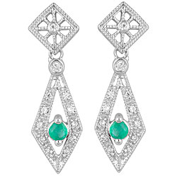 10k White Gold Emerald and 1/8ct TDW Diamond Earrings (I-J, I2)