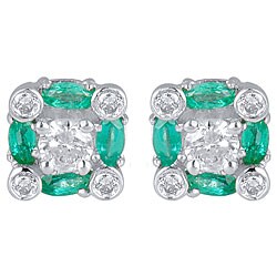 10k White Gold Emerald and 1/5ct TDW Diamond Earrings (I-J, I2)