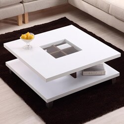 Helena White and Walnut 2-Leveled Coffee Table