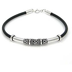 Sterling Silver and Rubber Bali Tribal Bracelet