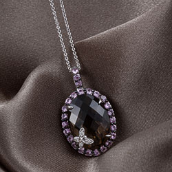 Encore by Le Vian 14k Gold Diamond, Pink Sapphire and Smoky Quartz Necklace