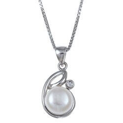 Sterling Silver Freshwater Pearl and Cubic Zirconia Necklace (9-10 mm)
