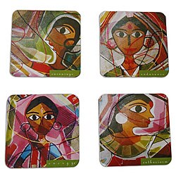 Set of 4 Cork and Laminate 'Viruoso' Coasters (India)