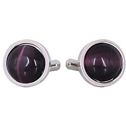 Silvertone Purple Catseye Cuff Links