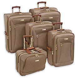 London Fog Buckingham Tan Jacquard 5-piece Luggage Set