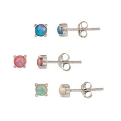 Sterling Silver Multi-colored Created Opal Stud Earring Set