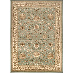Loomed Free Form Seafoam Border Rug (5'3 x 7'6)