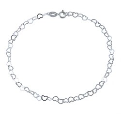Sterling Essentials Sterling Silver 10-inch Flat Heart Links Anklet
