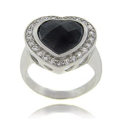 Sterling Silver Black and Clear Cubic Zirconia Heart Ring