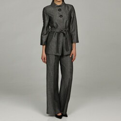 Sharagano Women's Linen-blend 3/4-sleeve Pant Suit