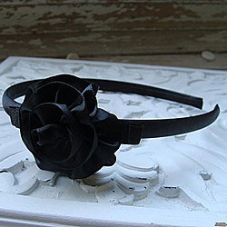 Black Ribbon Rose Headband