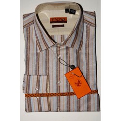 Enzo Tovare Men's Tan Striped Cotton Shirt