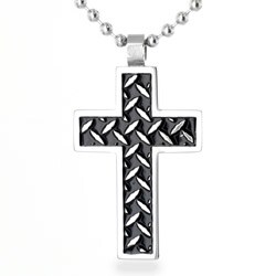 Stainless Steel Diamond Plate Pattern Cross Necklace