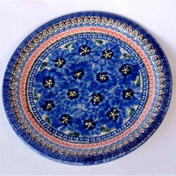 Ceramic Stoneware Blue and Yellow 10.75-inch Dinner Plate (Poland)