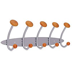 Alba Wood and Metal 5-Peg Wall Rack
