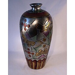 Handcrafted Metallic Silver 15-inch Butterfly Flower Vase