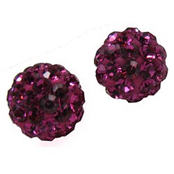 Sterling Silver Fuchsia Crystal-studded 6-mm Ball Earrings