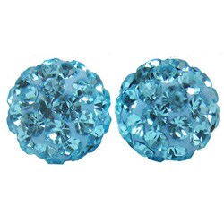 Sterling Silver Aqua Crystal-studded 6-mm Ball Earrings