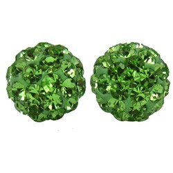 Sterling Silver Green Crystal-studded 6-mm Ball Earrings