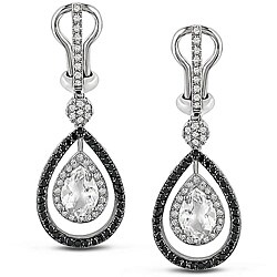 14k Gold Topaz 1ct TDW Black and White Diamond Earrings (G-H, SI1-SI2)