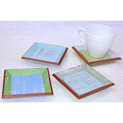 Set of 4 Recycled Wood Coastlife Drink Coasters (Thailand)