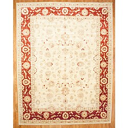 Afghan Hand-knotted Oushak Ivory/ Red Wool Rug (12'1 x 15'7)