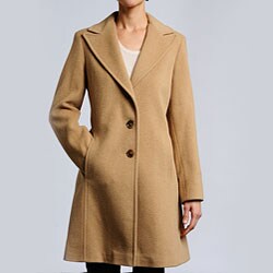 Larry Levine Women's Classic Camel Hair Notched Collar Coat