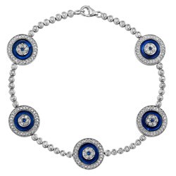 14k White Gold 1 1/4ct TDW Diamond and Sapphire Evil Eye Bracelet (J, I2)
