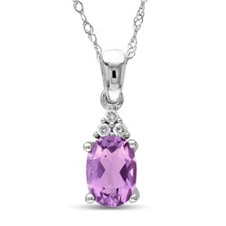 10k White Gold Amethyst and Diamond Accent Necklace