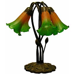 Tiffany-style 5-way Bronze Lily Amber/ GreenTable Lamp