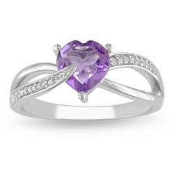 Sterling Silver Amethyst and Diamond Accent Heart Ring