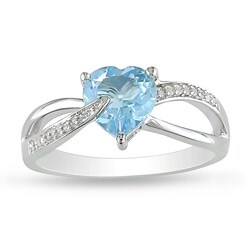 Sterling Silver Sky Blue Topaz and Diamond Accent Heart Ring