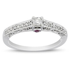 10k White Gold 1/6ct TDW Diamond and Pink Sapphire Ring (G-H, I2-I3)