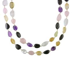 Yellow Silver 315ct TGW Amethyst and Multi-colored Quartz Necklace