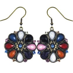 Hermosa Oxidized Goldtone Multi-colored Cabochon Flower Earrings