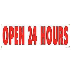 'Open 24 Hours' 8x3-foot Outdoor Banner
