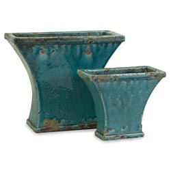 Set of 2 Argento Fan Distressed Turquoise Planters