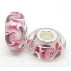 Bleek2Sheek Murano Glass Pink, Black and White Charm Beads (Set of 2)