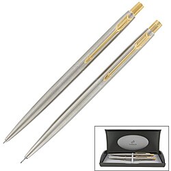 Parker Classic Stainless Steel Gold Trim Pen and Pencil Set