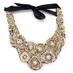 Black Felt Multi-colored Bead Bib Necklace