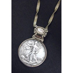 Silver Walking Liberty Half Dollar in Silvertone Bezel Pendant