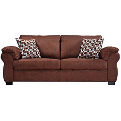 Portfolio Dale Dark Brown Microfiber Sofa with Geometric Pattern Accent Pillows